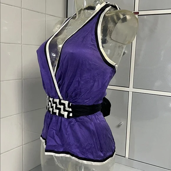 Bebe 2008 Silky Purple Peplum Deep Plunge Halter XS - Picture 10 of 16